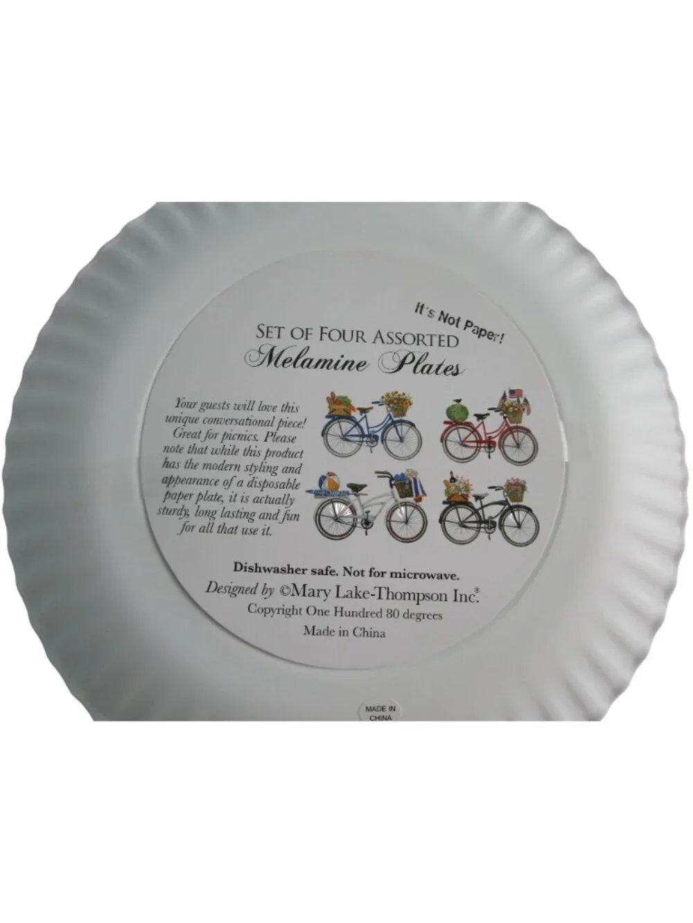 Vintage Bicycle Melamine Faux Paper Plates One Hundred 80 Degrees New Picnic